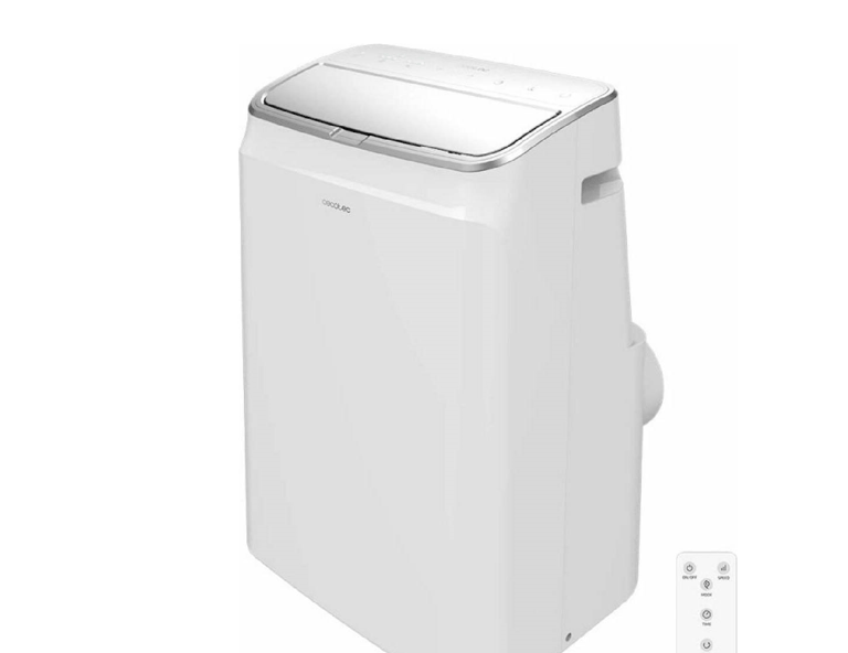 a white air conditioner with remote control