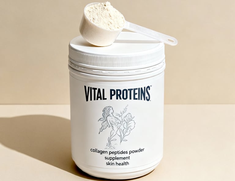Vital Proteins collagen peptides powder container with scoop for skin and joint health supplementati