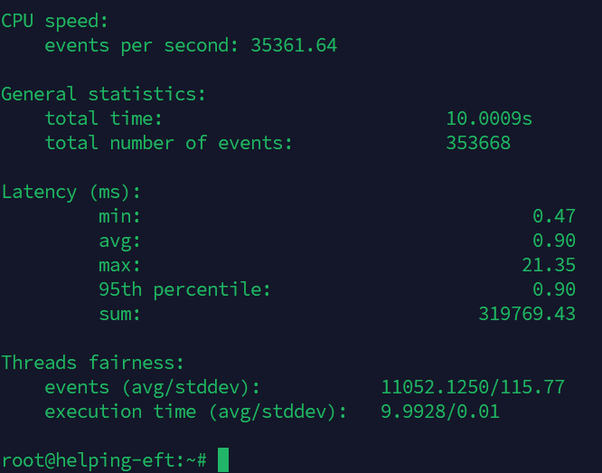 sysbench cpu speed output