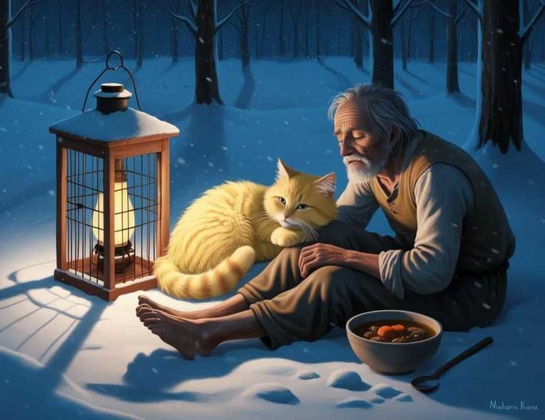 Mèo và ông lão Trong Đêm Đông