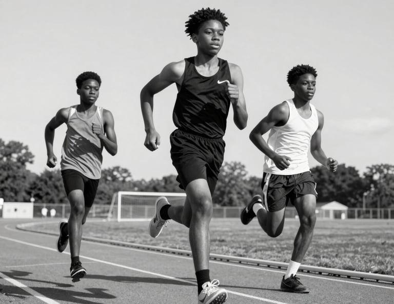 Youth athletes sprinting at p1 athletics
