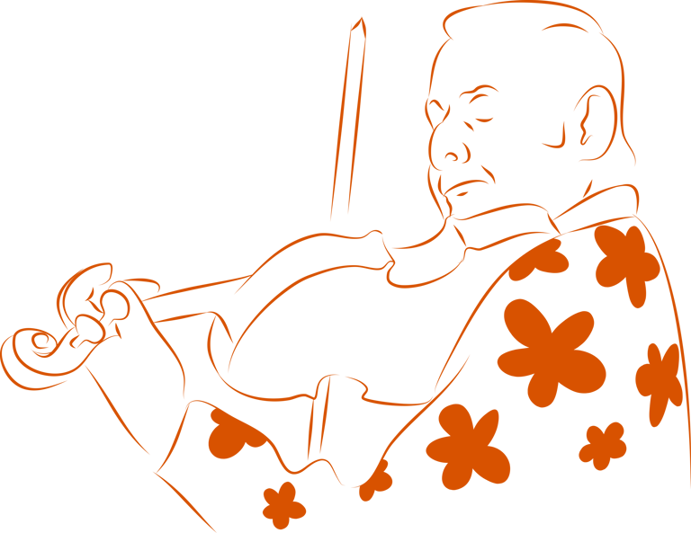 Dessin de Stéphane Grappelli en chemise à fleurs