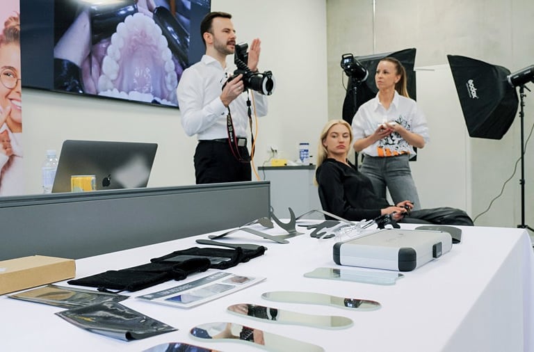 veidrodžiai, plėtlikliai, odontologinė fotografija