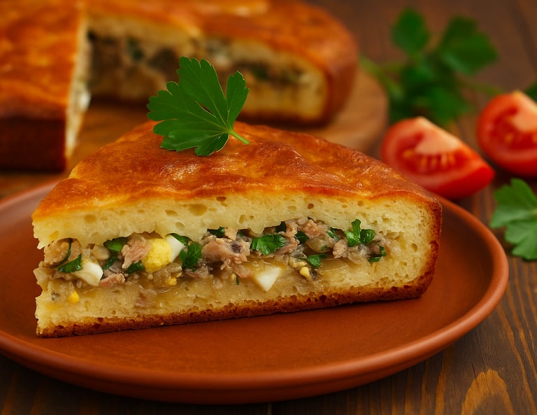 delicious piece of pie with tuna and eggs