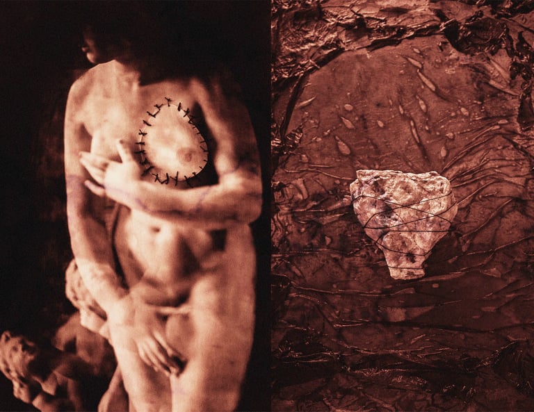 imagens de esculturas clássicas de mulheres produzidas a partir do reflexo em fragmentos de espelho