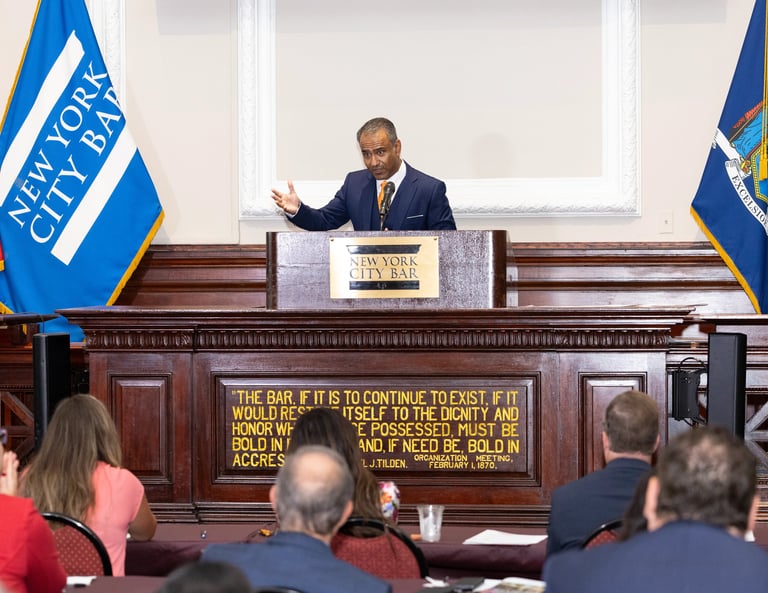 Nadeem Azhar speaking at the New York City Bar
