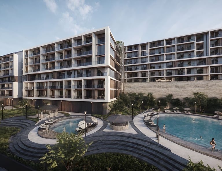 Türkiye'nin Bartın ilinin Amasra ilçesinde gerçekleşmesi planlanan Blue Amasra adında bir toplu konut projesinin görüntüsü.