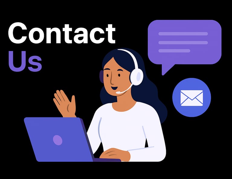 Help Desk team girl with headset and laptop available for support