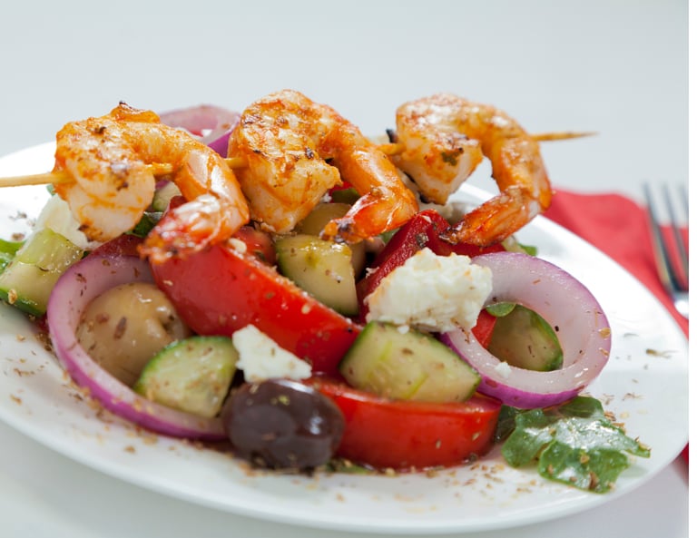 Keto Greek Salad with Grilled Shrimp