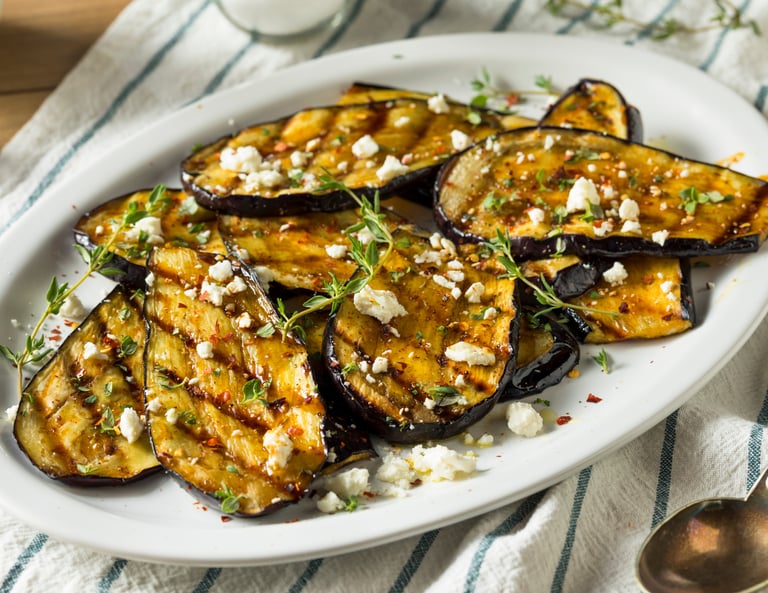 Keto Side Dish Grilled Eggplant with Garlic Herb Sauce