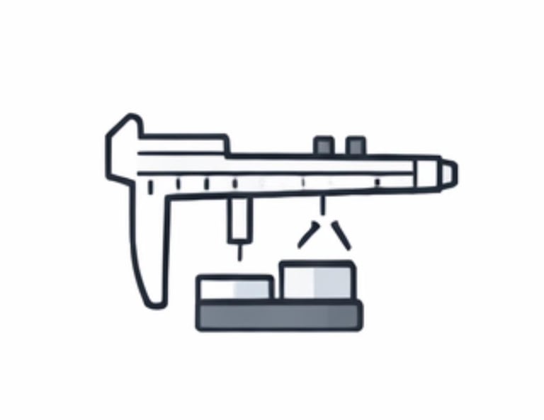 Precision measurement icon showing a digital caliper tool measuring mechanical parts.