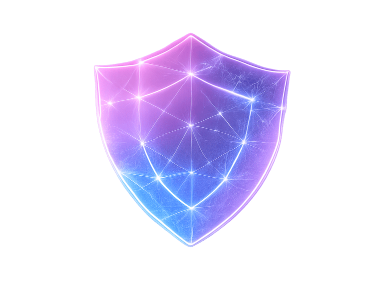 a blue and purple shield with a glowing light