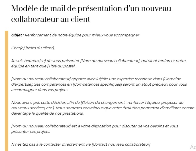 mail présentation nouveau collaborateur au client