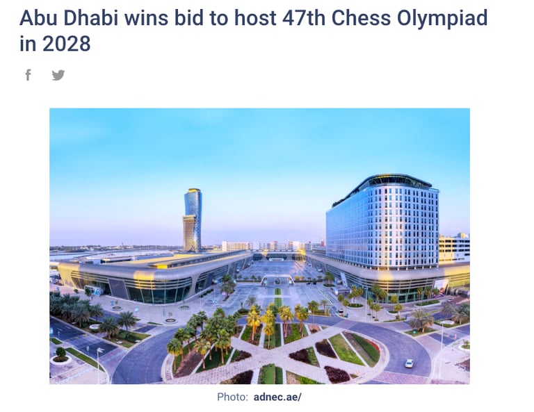 Abu Dhabi wins bid to host 47th Chess Olympiad in 2028