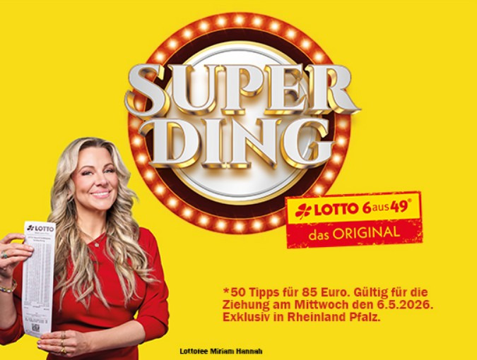 LOTTO Rheinland Pfalz SUPERDING 2026 mit Miriam Hannah (Lottofee von 6aus49)