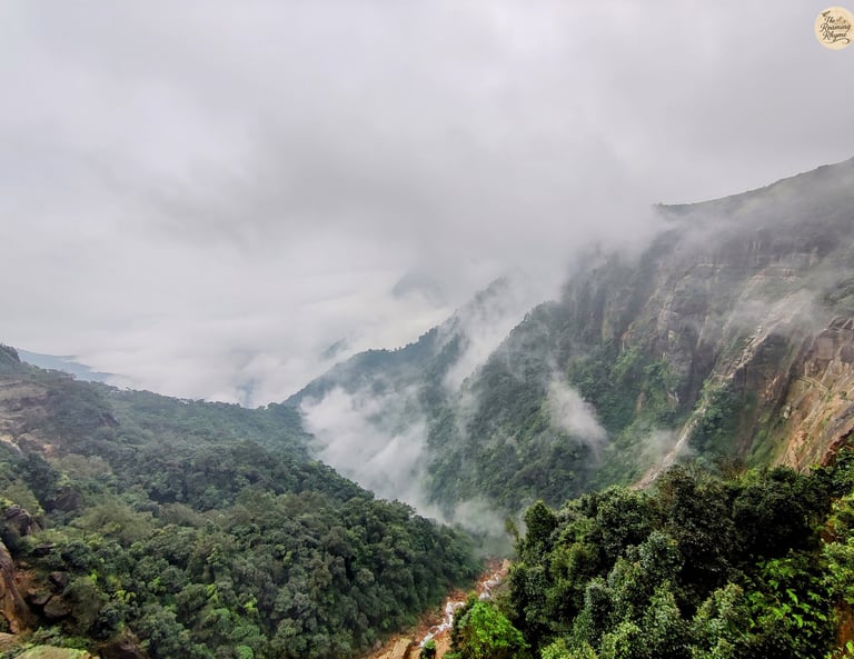 Wahkaba Falls Vanish into the Deep Valley Draped in Mist.