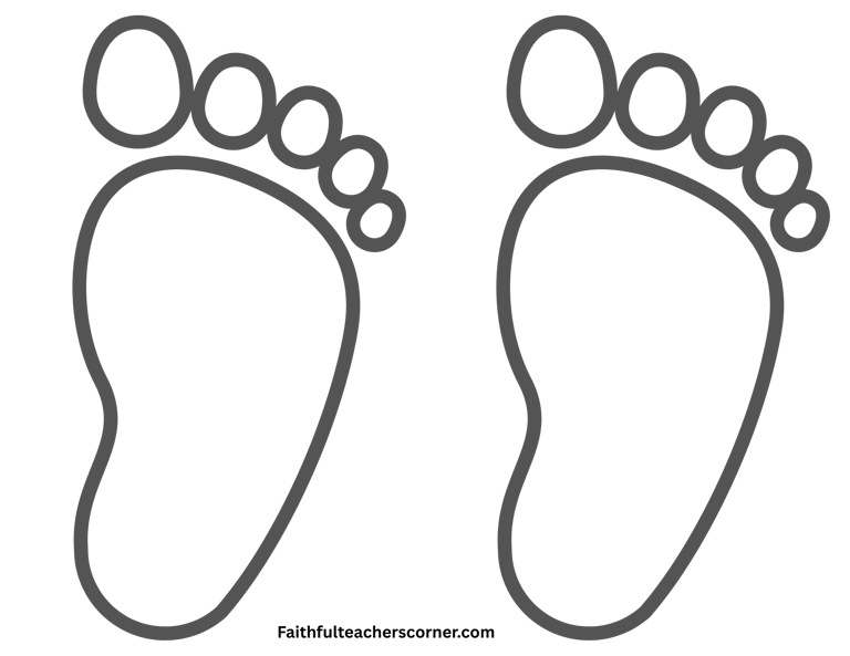 Thin outline footprint template for kids faith craft activity.