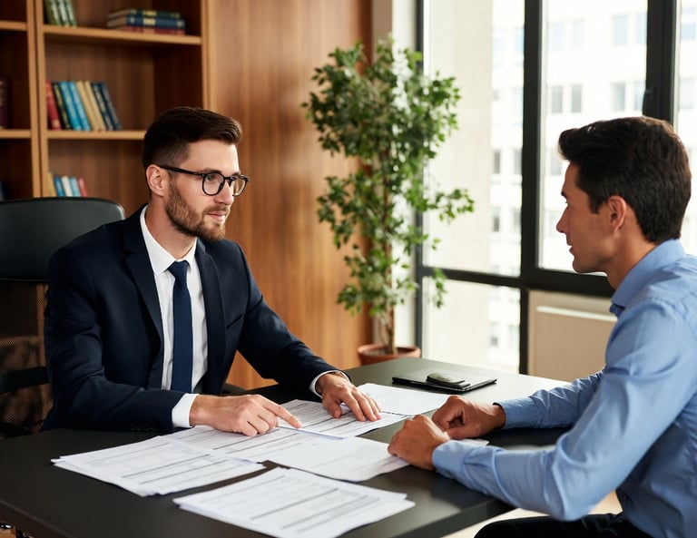 un abogado y un cliente con servicios jurídicos