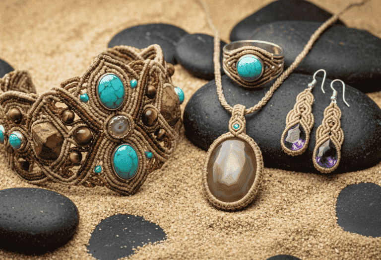 juego de joyería artesanal hecho de piedras naturales 