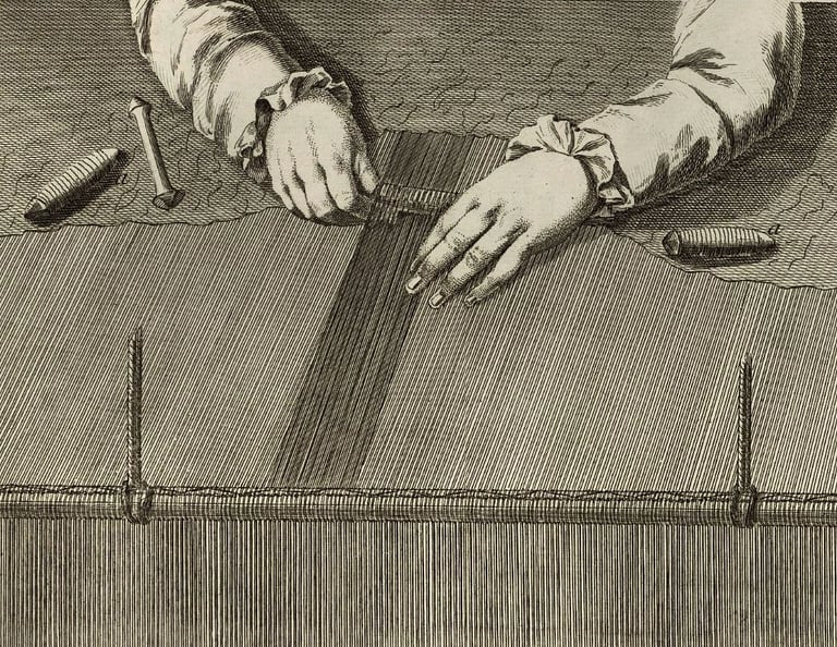 Gravure, tapisserie de haute-lisse des Gobelins. Encyclopédie D. Diderot et J. d'Alembert