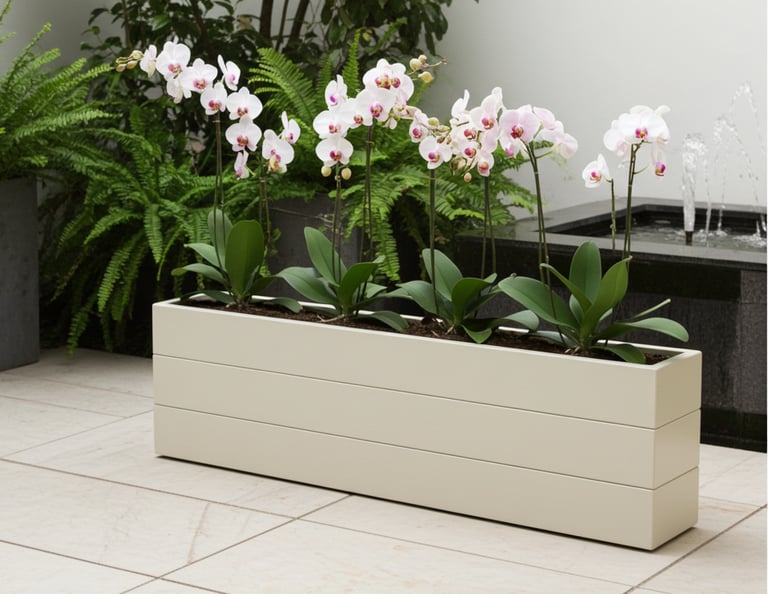 elegant outdoor wooden planter painted in grey blue with patio tree made from wood