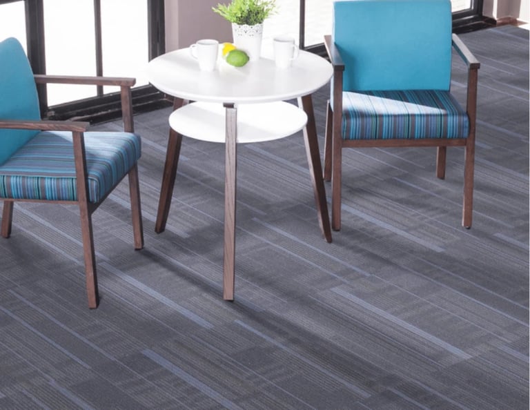 Garfield5 linear pattern commercial carpet tile installed in a modern office in London, Ontario