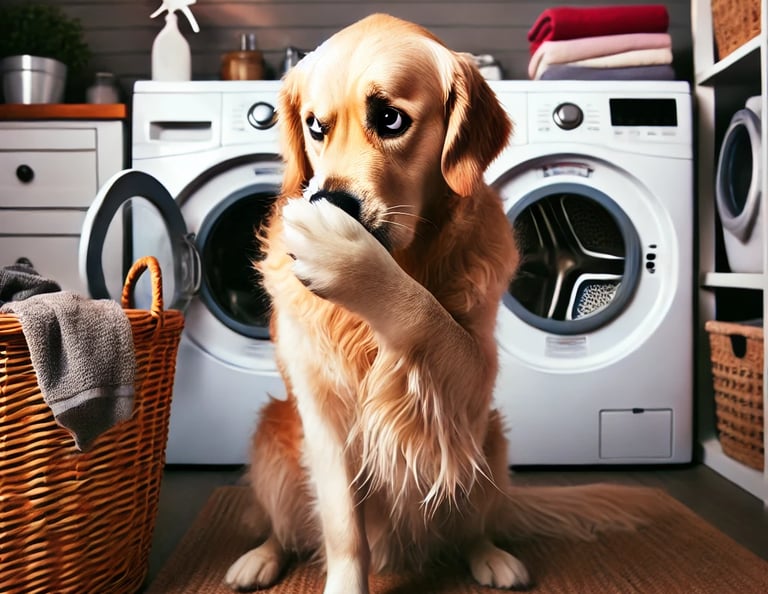 golden retriever plugging their nose
