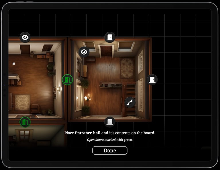Screen shot of the application showing a game board and an instructions how to place items on it