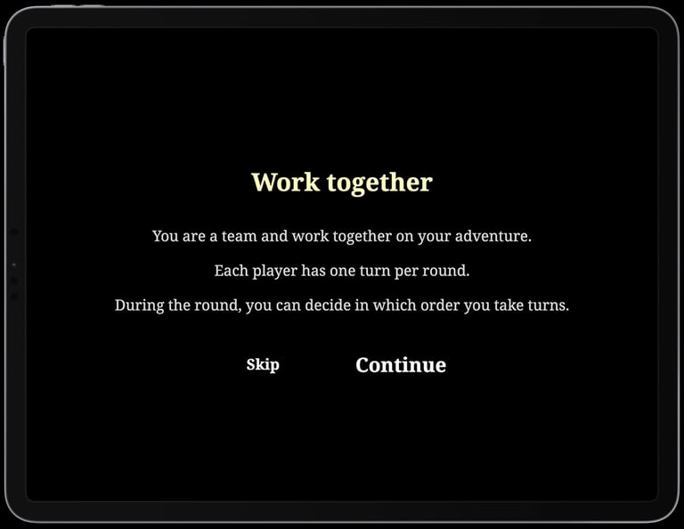 Screen shot of the game application showing tutorial instructions