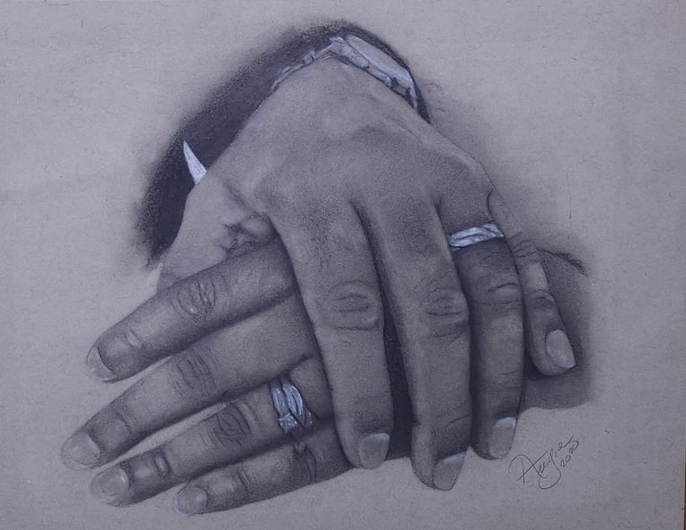 a drawing of a couple holding hands