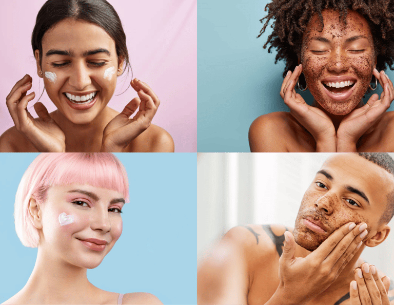 multiple ethnicty and genders using cafines all natural skincare products