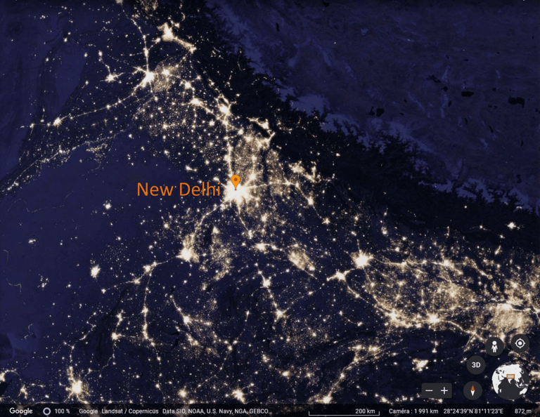 Image satellite du nord de l'Inde la nuit