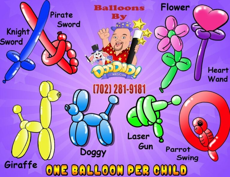 Balloon Animals Made by Doodad the Funny Las Vegas Kids Magician.