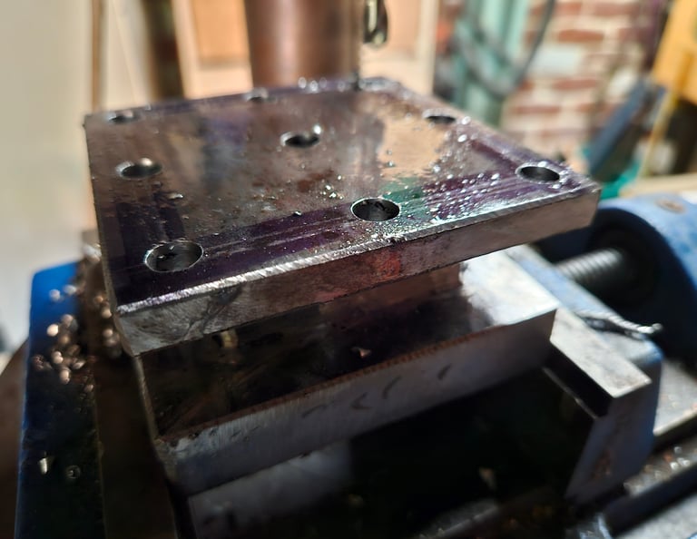 Picture of drilling the tapping holes in the toolpost