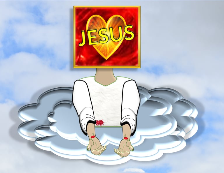 Jesus ascending into the clouds designed by Debbie Dunn using PowerPoint & Paint.