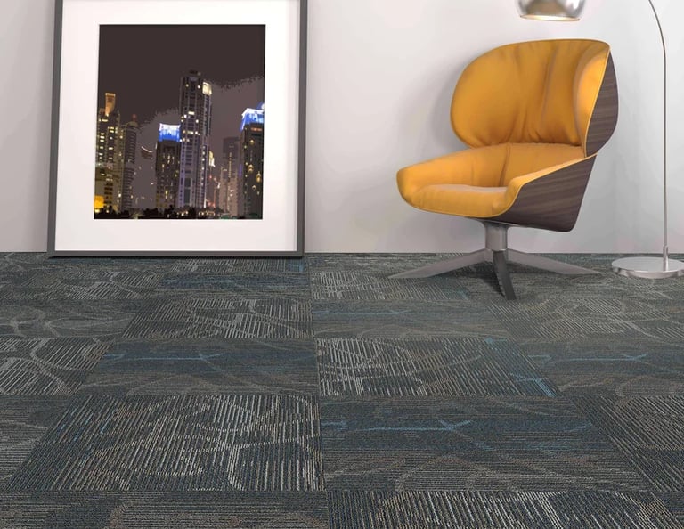 Revive carpet tile modern quarter-turn pattern, ideal for high-traffic commercial spaces and office interiors.
