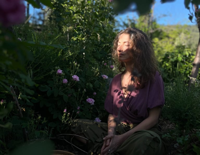marta mezzino in the roses field