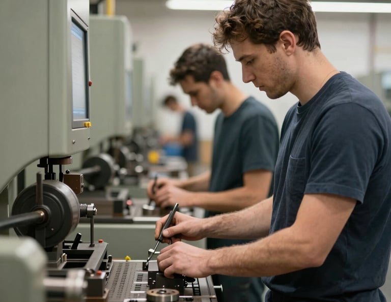 people working with machines and tools