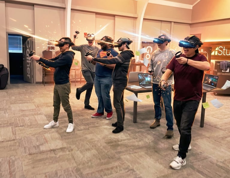 Grupo jugando a realidad virtual