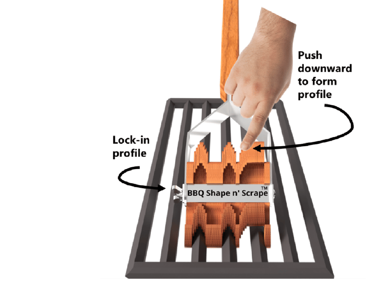 A Safe bristle free wood Adjustable BBQ Scraper that customizes to any BBQ grill grate.