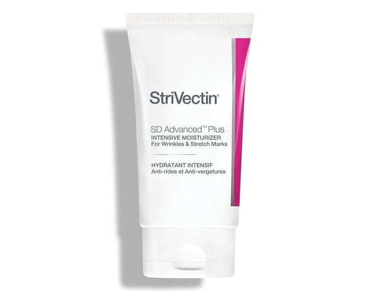 StriVectin SD Advanced Plus Intensive Moisturizer for wrinkles and stretch marks in a white squeeze tube.