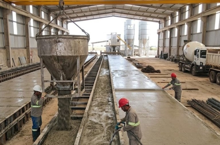 Produção de placas pre moldadas. Grupo Traço