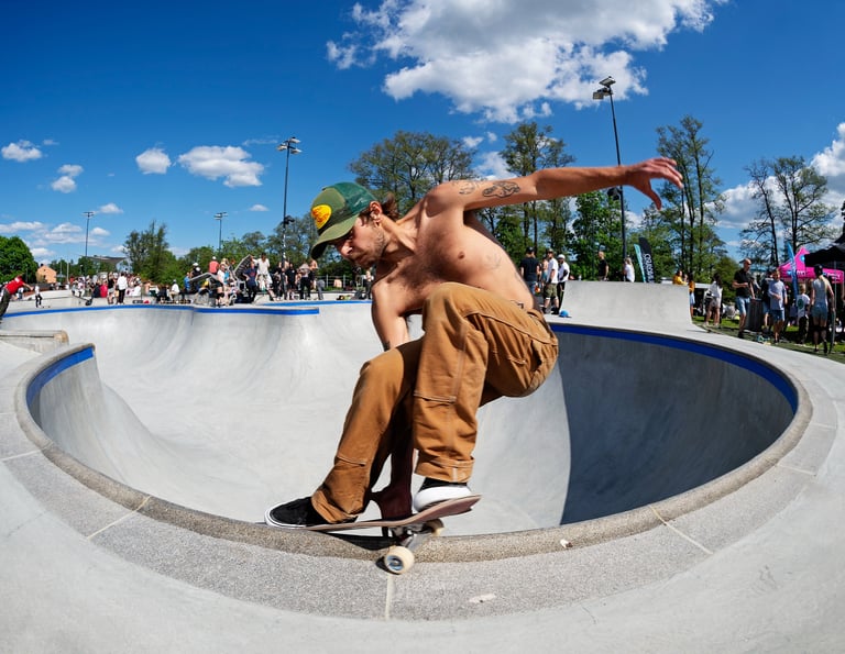 skateboarding in a concrete skatepark