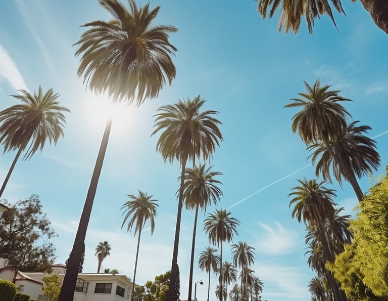 Luxury homes and palm trees in Beverly Hills, Los Angeles