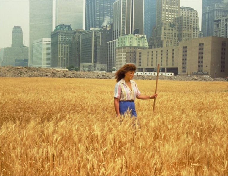 No cenário internacional, artistas como Agnes Denes — criadora de “Wheatfield