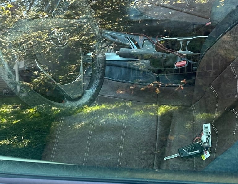 Car keys locked inside of car representing emergency lockout services in Biltmore and Western North 