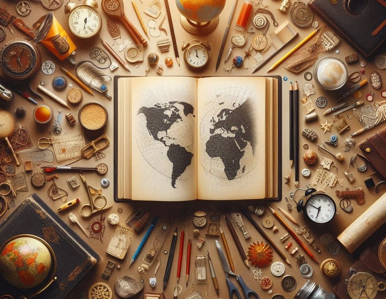 a book opened to show a world map