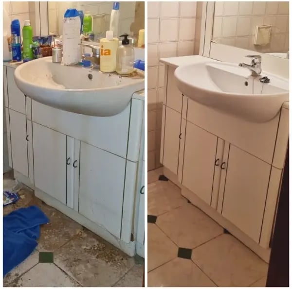 Antes y después limpieza profunda de baño en Baena, Córdoba Transformación de baño tras limpieza