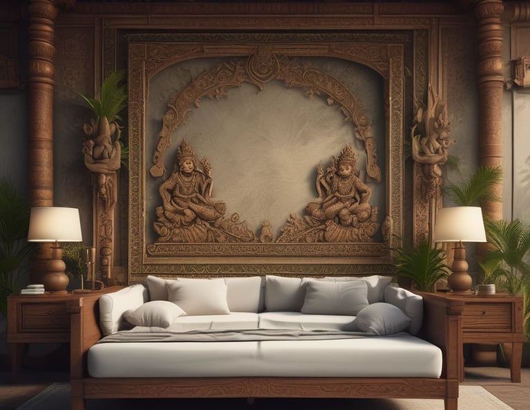 A serene Balinese landscape with traditional motifs.