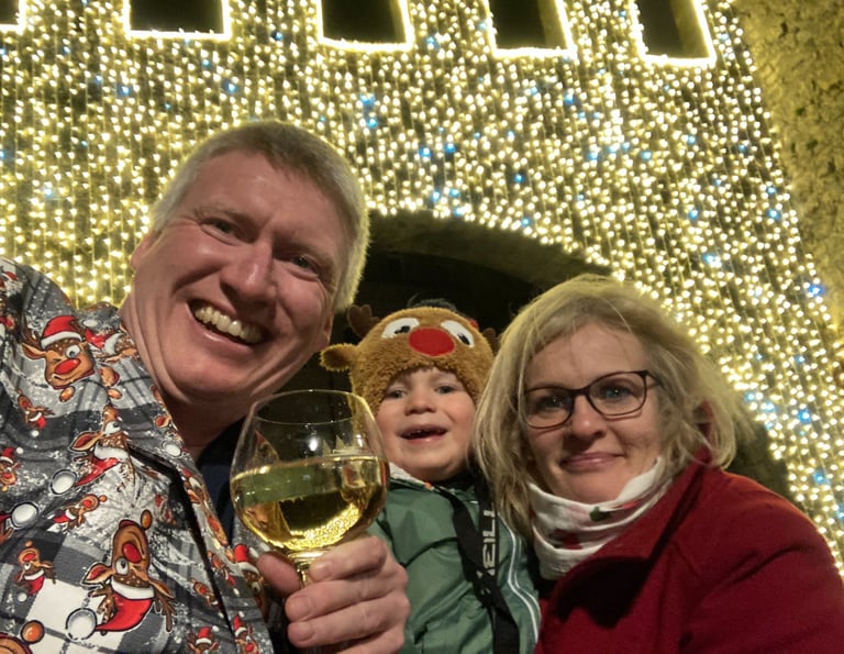 Family toasting midnight on New Year's Eve, New Year's Day in San Marino